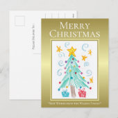 メリークリスマス。ゴールド。お子様の作品。家族 シーズンポストカード (正面/裏面)