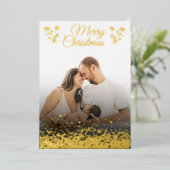 メリークリスマス ゴールド グリーン ボタニカル フレーム 箔シーズンカード (立ち正面)