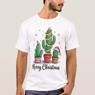 メリークリスマス サボテンの木 クリスマスの飾り付け クリスマスライト Tシャツ