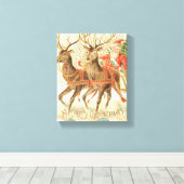 メリークリスマス（サンタとトナカイ） キャンバスプリント (インサイチュ (ウッドフロア))