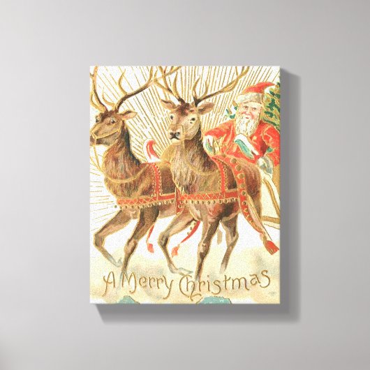 メリークリスマス（サンタとトナカイ） キャンバスプリント (正面)