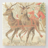 メリークリスマス（サンタとトナカイ） ストーンコースター (正面)
