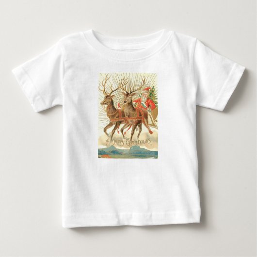 メリークリスマス（サンタとトナカイ） ベビーTシャツ (正面)