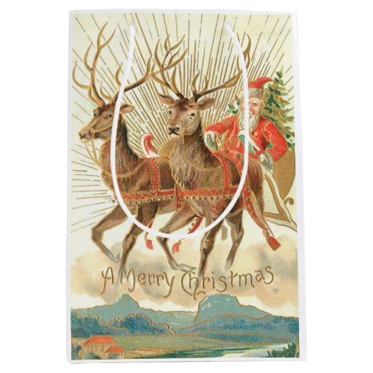 メリークリスマス（サンタとトナカイ） ミディアムペーパーバッグ (正面)