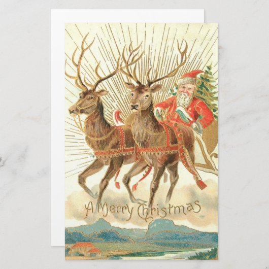 メリークリスマス（サンタとトナカイ） 便箋 (正面/裏面)