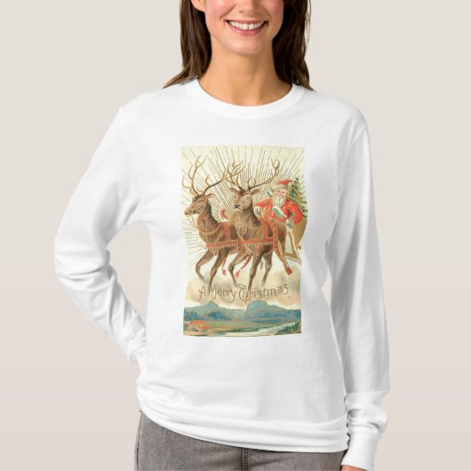 メリークリスマス(サンタとトナカイ) Tシャツ (正面)