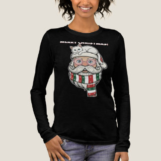メリークリスマス サンタと白猫のかわいいデザイン トライブレンドTシャツ