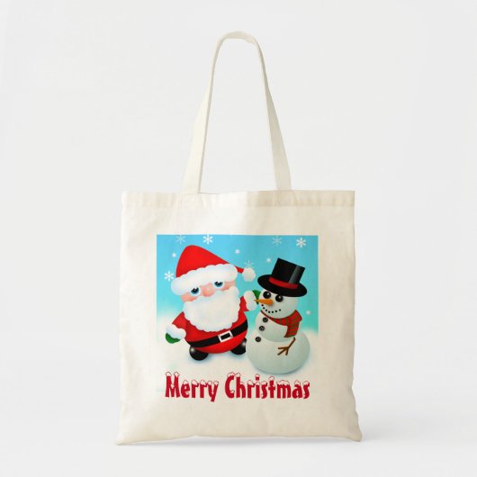 メリークリスマス、サンタと雪だるま トートバッグ (正面)