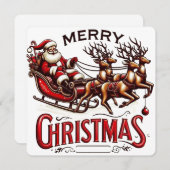 メリークリスマス サンタのそりとトナカイ ヴィンテージ 招待状 (正面/裏面)