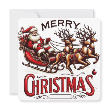 メリークリスマス サンタのそりとトナカイ ヴィンテージ