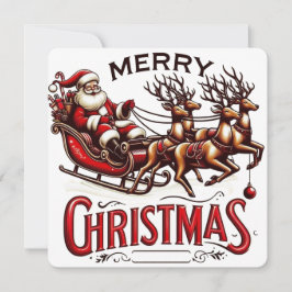 メリークリスマス サンタのそりとトナカイ ヴィンテージ 招待状