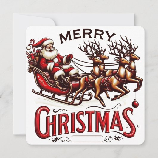 メリークリスマス サンタのそりとトナカイ ヴィンテージ 招待状 (正面)