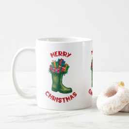 メリークリスマス サンタのブーツのプレゼント コーヒーマグカップ