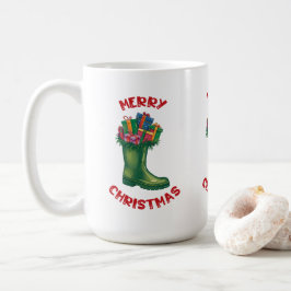 メリークリスマス サンタのブーツのプレゼント コーヒーマグカップ