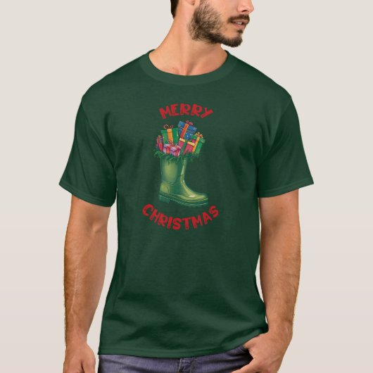 メリークリスマス - サンタのブーツのプレゼント Tシャツ (正面)