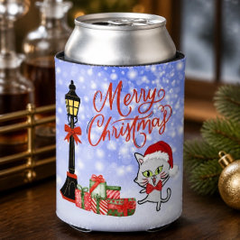 メリークリスマス | サンタの帽子をかぶった面白い猫 缶クーラー
