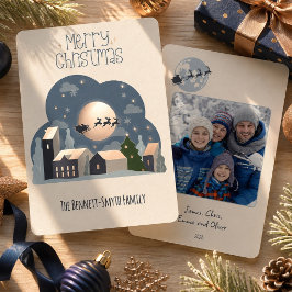 メリークリスマス サンタの村の写真 ローズゴールド 箔シーズンカード
