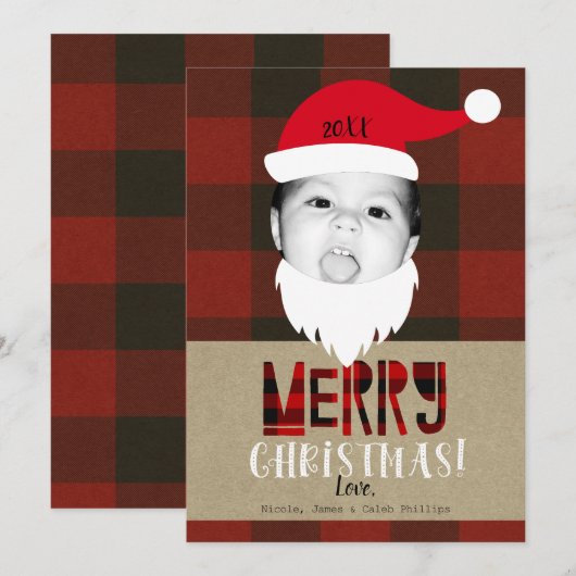 メリークリスマス サンタの顔 かわいい 写真 ホリデー 招待状 (正面/裏面)