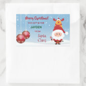 メリークリスマス、サンタクロースからの贈り物、ルドルフ 長方形シール (バッグ)