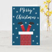 メリークリスマス・サンタクロースが煙突に突き刺さった カード (黄色い花)