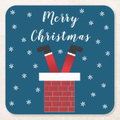 メリークリスマス・サンタクロースが煙突の赤に染まった スクエアペーパーコースター (正面)