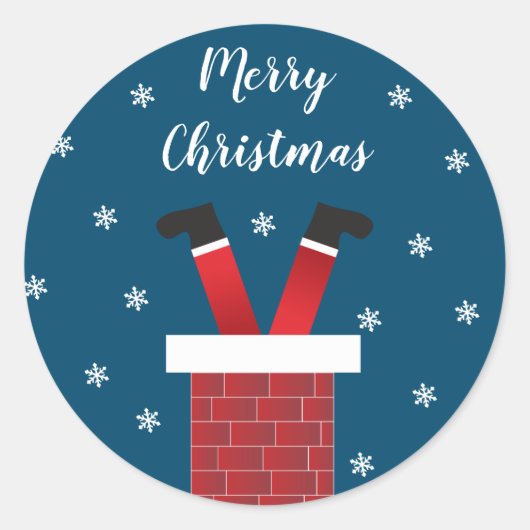 メリークリスマス・サンタクロースが煙突の赤に染まった ラウンドシール (正面)