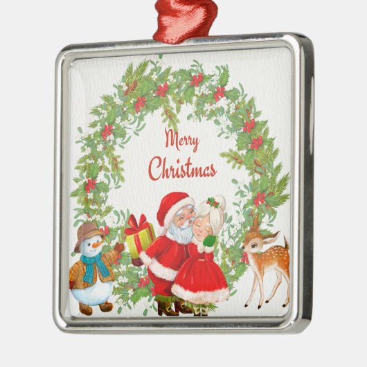メリークリスマス・サンタクロースとミセス・クロース メタルオーナメント (左)