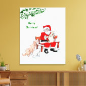 メリークリスマス!サンタクロースと猫と犬 キャンバスプリント (インサイチュ (リビング))