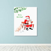 メリークリスマス!サンタクロースと猫と犬 キャンバスプリント (インサイチュ (ウッドフロア))