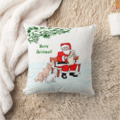 メリークリスマス!サンタクロースと猫と犬 クッション (ブランケット)