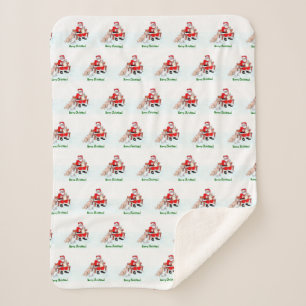 メリークリスマス!サンタクロースと猫と犬 シェルパブランケット