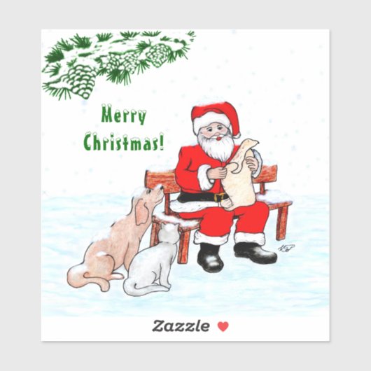メリークリスマス!サンタクロースと猫と犬 シール (シート)