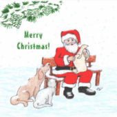 メリークリスマス!サンタクロースと猫と犬 シール (正面)