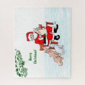 メリークリスマス!サンタクロースと猫と犬 ジグソーパズル (縦)
