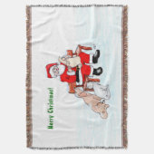 メリークリスマス!サンタクロースと猫と犬 スローブランケット (正面縦)