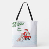 メリークリスマス!サンタクロースと猫と犬 トートバッグ (裏面)