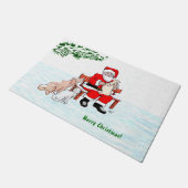 メリークリスマス!サンタクロースと猫と犬 ドアマット (アングル)