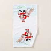 メリークリスマス!サンタクロースと猫と犬 バスタオルセット (ハンドタオル)
