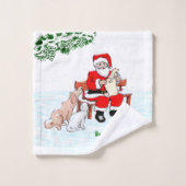 メリークリスマス!サンタクロースと猫と犬 バスタオルセット (ウォッシュタオル)