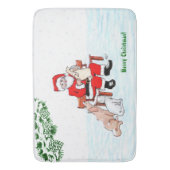 メリークリスマス!サンタクロースと猫と犬 バスマット (正面縦)