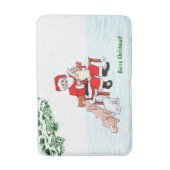 メリークリスマス!サンタクロースと猫と犬 バスマット (正面縦)