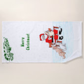 メリークリスマス!サンタクロースと猫と犬 ビーチタオル (正面)