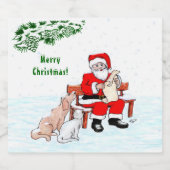 メリークリスマス!サンタクロースと猫と犬 ビールラベル (シングルラベル)