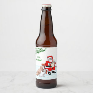 メリークリスマス!サンタクロースと猫と犬 ビールラベル
