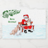 メリークリスマス!サンタクロースと猫と犬 フードラベル (シングルラベル)