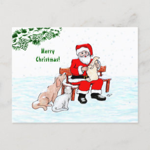 メリークリスマス!サンタクロースと猫と犬 ポストカード