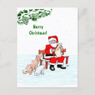 メリークリスマス!サンタクロースと猫と犬 ポストカード