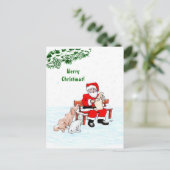 メリークリスマス!サンタクロースと猫と犬 ポストカード (スタンド正面)