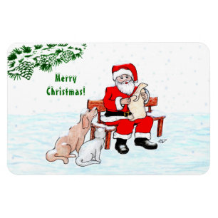 メリークリスマス!サンタクロースと猫と犬 マグネット