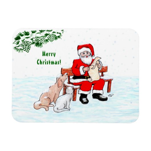 メリークリスマス!サンタクロースと猫と犬 マグネット (横)